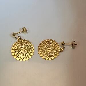 Vintage Earrings 80s Gold Tone Textured Disc Studs Bold Statement Jewelry
